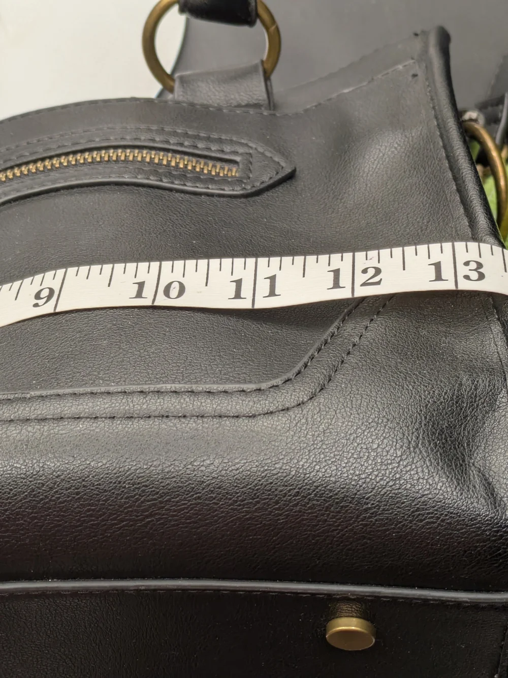 FRYE AND CO. Black Faux Leather Satchel with Brass Hardware